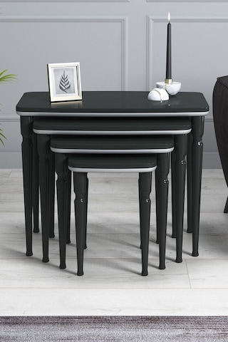 Imaj Mdf Ve Lake Boya, Antrasit 4lü Zigon Sehpa Takımı, Antrasit Gürgen Ayaklar Antrasit - Gri