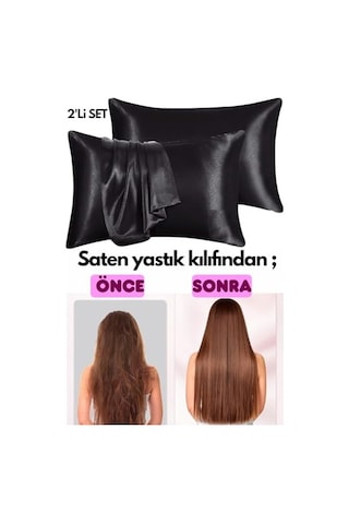 Ipeksi Saten 50x70 Cm Yastık Kılıfı 2 Adet, Kıvırcık Saçlar,dalgalı Ve Düz Saçlar, Bordo 2 Adet Hediye Saten Toka,cilt Dostıu,cilt Bakım,kozmetik,hediyelik,çeyizlik Kullanılabilir Siyah Abanoz