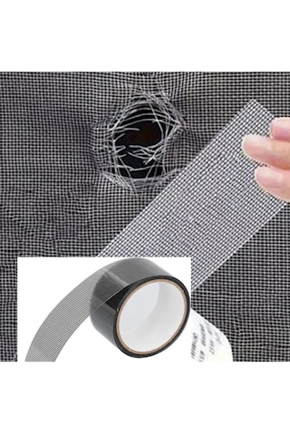 Yapışkanlı Sineklik Tülü Tamir Bandı Yırtık Kopmuş Delik Fiber Tül Yapıştırma Siyah 48 Mm X 2 Metree