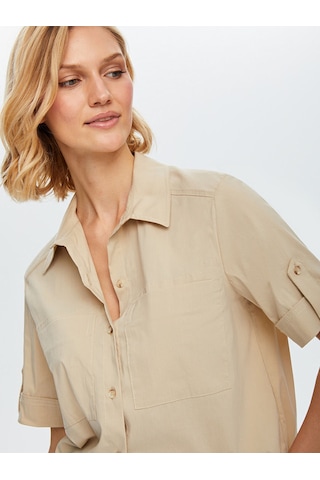 Faik Sönmez Kadın Kısa Kollu Stretch Poplin Gömlek U68358 Antrasit