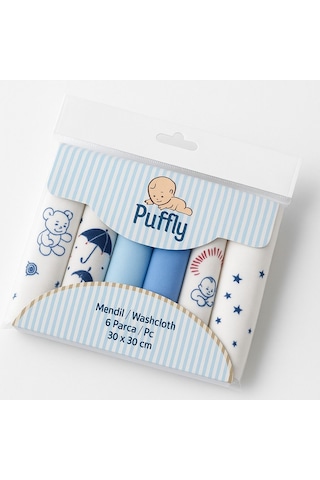 Yumuşacık 6 Lı %100 Pamuk Bebek Mendil Seti 30x30 Cm Günlük Kullanıma Uygun Mavi