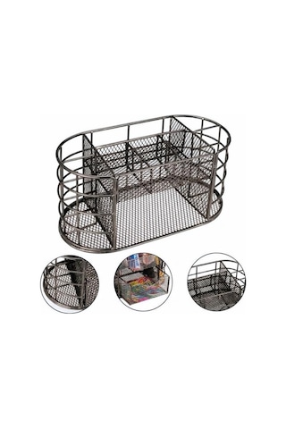 Temel Nikel Metal Mesh Masaüstü Organizer Çekmeceli Çok Bölmeli 22x11x11 Cm 9507b Koyu Gri