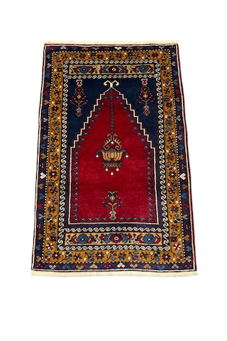El Dokuma Yahyalı Halısı Sıfır Namazlık 83x130 Kök Boya %100 Yün Seccade Kırmızı