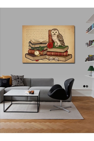Kanvas Tablo Kitap Ve Bilgelik Baykuşu