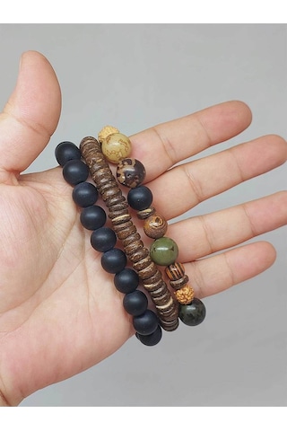 Ahşap Tasarım Unisex Otantik Bileklik 3lü Set 51476 Çok Renkli