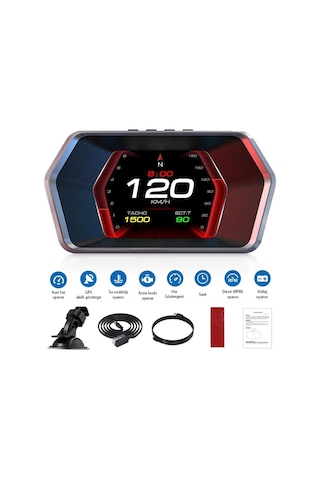 Ally P17 Hud Obd2 & Gps Çift Sistemli Araç Bilgisayarı / Dijital Kilometre, Su Ve Yağ Sıcaklığı Ölçer, Hız &