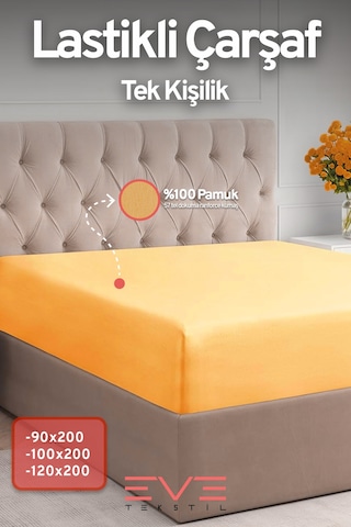 Eve Tekstil Fitted Yüksek Kaliteli Penye Kumaş Tek Kişilik Lastikli Çarşaf Turuncu