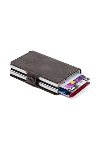 Tuldar Deri Otomatik Kart Çekim Önleyici Alüminyum Çift Mekanizmalı Kartlık Ve Cüzdan Tul170 Gri