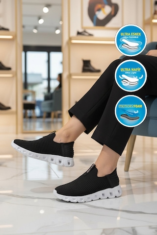 Pierre Cardin Siyah Beyaz Fileli Hafif Kolay Giyilebilir Kadın Spor Ayakkabı Pcı-10101 G Siyah - Beyaz