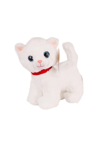 Sesli Miyavlayan Peluş Kedi 20 Cm Yumuşak Sevimli Ayakta İnteraktif Oyuncak Beyaz
