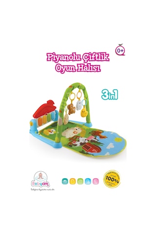 Piyanolu Çiftlik Desenli Bebek Oyun Halısı, Çıngıraklı Aktivite Merkezi