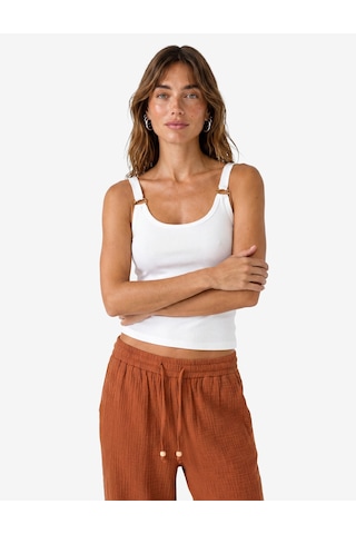 Koton Koton X Şahika Ercümen - Pamuklu Slim Fit U Yaka Halka Detaylı Askılı Atlet Bluz Kırık Beyaz 6sak10278ek Ekru