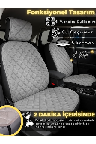 Peugeot Rifter Uyumlu 2'li Süet Oto Koltuk Minderi Terletmez Kolay Montaj Oto Aksesuar A3 Gri