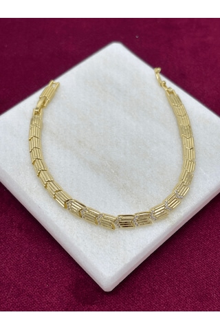 14 K Renginde Minimal Taşlı Ok Şeklinde Çift Renkli Bileklik Gold