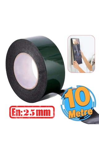 Çift Taraflı Köpük Bant Eva Montaj Bandı Siyah 25 Mm X 10 Metre 3 Adet