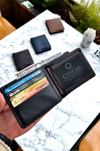 Siyah Kelebek Model Hakiki Deri Erkek Isme Özel Baskılı Cüzdan Siyah