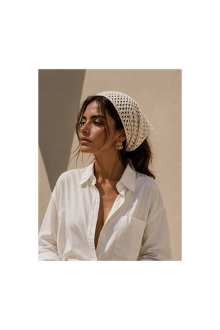 Kadın File Örgü Bandana Yazlık Delikli Triko Saç Bandanası Plaj Uyumlu Bej - 884541019 Bej