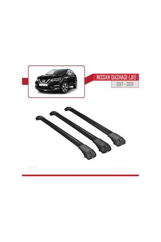 Nissan Qashqai 2017-2021 Arası İle Uyumlu Ace-1 Ara Atkı Tavan Barı Siyah 3 Adet Bar