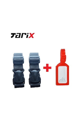 Tarix 2 Adet Siyah Valiz Kemeri + 1 Adet Kırmızı Valiz Etiketi Siyah