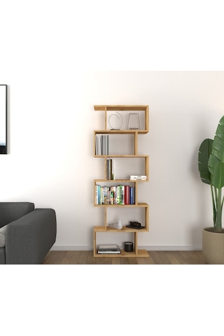 6 Raflı Kitaplık, Dekoratif Raf Zigzag Kitaplık, Labirent Dekor, Rivoli