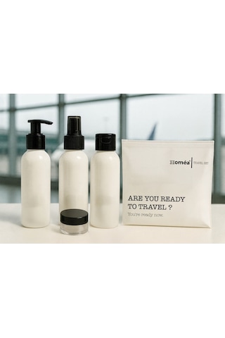Plastik Seyahat Boy 100ml Beyaz Şişe Ve Kavanoz 4 Lü Set Çantalı Seyahat Kiti