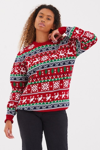 Tarz Cool Kadın Kırmızı-yeşil-beyaz Cristmas Yılbaşı Kazağı Kırmızı-yeşil-beyaz