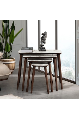 Vovvahome Luci 4lü Dörtlü Mdf Ahşap Zigon Sehpa - Beyaz Mermer