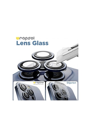 Apple Uyumlu iPhone 15 Pro Kamera Lens Koruyucu Mavi Titanyum Kolay Uygulama Aparatlı