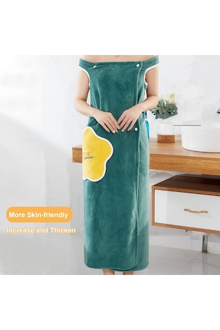 Monyee Zeytin Yeşili L 105-120 Kg Kuru Hızlı, Tüylenmeyen, Cepli Koral Yün Mandalı - Banyo, Havuz Ve Spa İçin Giyilebilir Kumaş Yeşil