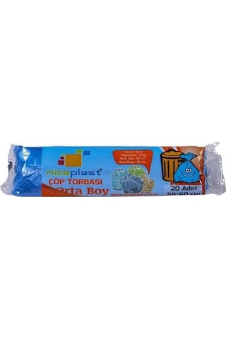 Niceplast Orta Boy Çöp Torbası Poşeti Mavi 30 L 10 x 20'li 55 x 60 CM