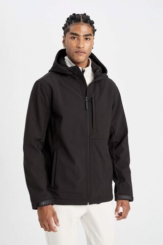 DeFactoFit Softshell Mont Su İtici Rüzgara Karşı Koruyan Kapüşonlu Fermuarlı Cepli A2122AX24AUBK81 Siyah
