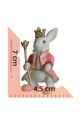Dekoratif Kral Tavşan Biblo, Kristal Taşlı Metal, 7 Cm, 4.5 Cm,