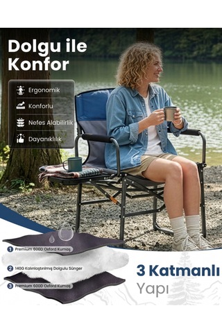 Kingcamp Ash C30 Premium Comfort Katlanır Kamp Sandalyesi Mavi/gri