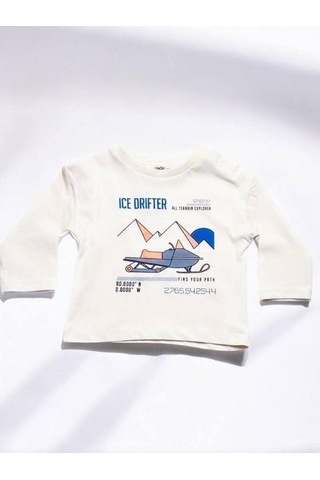 Çikoby Erkek Bebek Ice Drifter Yazılı İnce Uzun Kollu Tshirt-14865 Ekru