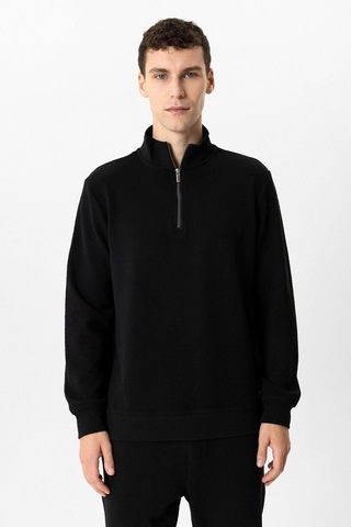 Backandbond Siyah Regular Fit Dik Yaka Yarım Fermuarlı Sweatshirt