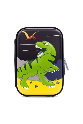 Yeşil Dinozor Kabartmalı Büyük Kapasiteli Sert Kapaklı Kalem Kutusu - Öğrenci Okul Malzemeleri Th
