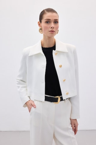 Sateen Düğmeli Kısa Ceket - Ekru-136591 Ekru