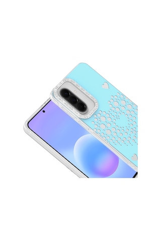 Maks Technology Samsung Galaxy Uyumlu S25 Fe Kılıf Damla Taşlı Mkst Rivas Sert Pc Kapak - Mavi
