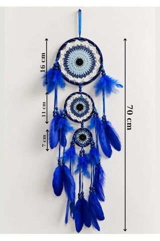 Motifli Düş Kapanı Rüya Kapanı Dream Catcher Mavi Tüylü Bohem Duvar Süsü Bohem El Yapımı Düş Kapanı