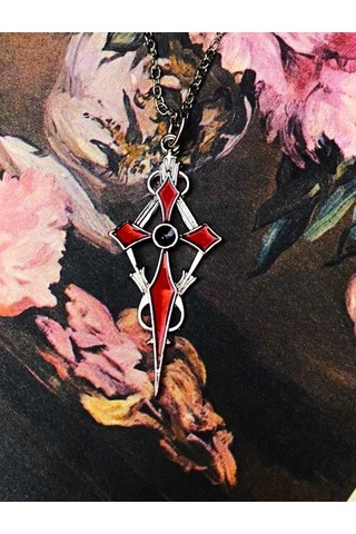 Gümüş Kaplama Kırmızı Mineli Gotik Haç Kolye