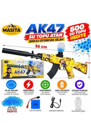 Masita Gel Blaster Ak47 Su Topu Su Maymuncuğu Atan Oyuncak Şarjlı Tam Otomatik. 56 Cm Karma Renk Ve Model Gönderilir Çok Renkli