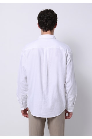 Colin's Colins Relaxed Fit Shirt Neck Düz Erkek Keten Karışımlı Beyaz Uzun Kol Gömlek Cl1074490 Q1.v2 Wht Beyaz