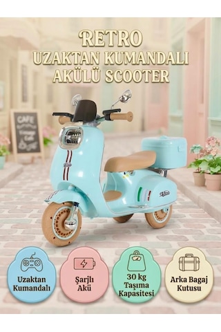 Vespera Pierro Uzaktan Kumandalı 6v Pembe Led Işıklı Arka Sepetli Çocuk Akülü Motor/scooter 3-6 Yaş Mavi