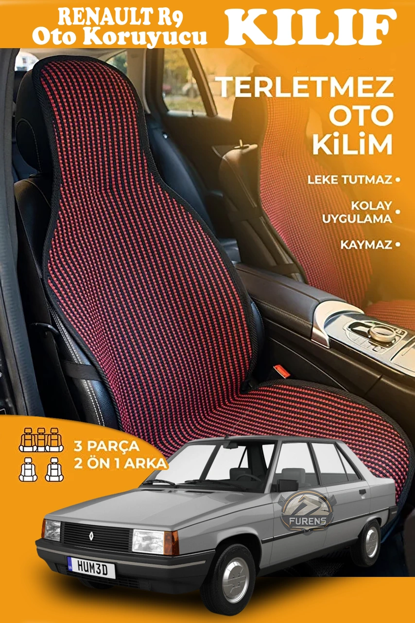 Renault R9 Uyumlu Kırmızı Prestij Serisi Dokuma Kumaş Oto Koltuk Kılıfı Ön Tam Arka Alt