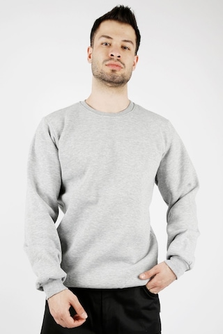Uniprom Sıfır Yaka Sweatshirt Kalın Kumaş İçi Şardonlu Gri Erkek Açık Gri