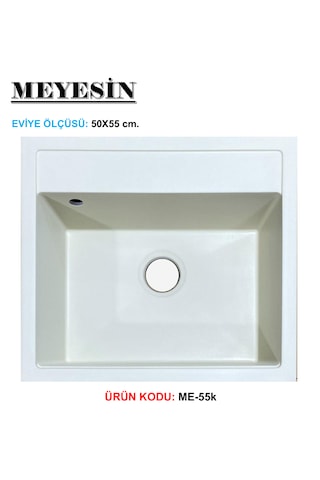Meyesin ME-55K Granit Evye Krem Tek Gözlü Mutfak Evyesi 50 x 55 CM