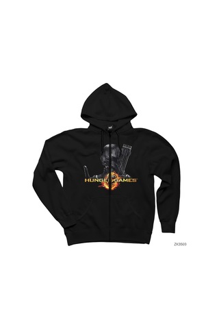 The Hunger Games Mockingjay Siyah Fermuarlı Kapşonlu Sweatshirt Siyah