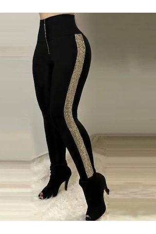 Kadın Yüksek Bel Yan Şerit Detaylı Dalgıç Tayt Sarı