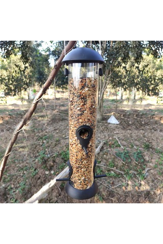 Vkemall Dışarıda Asılı Otomatik Kuş Yemeği - 4 Yeme Açığı, Şeffaf Gömlek, Demontajlı Taban, Pvc+metal+plastik Malzeme