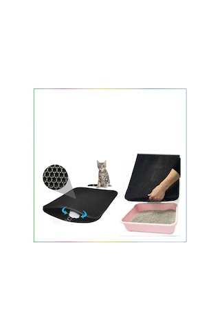 Elekli Kedi Tuvalet Önü Paspası - Siyah